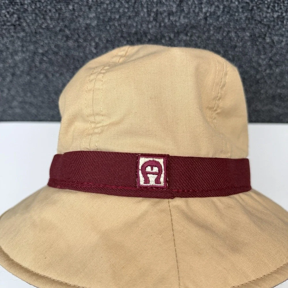 Vintage Etienne Aigner 60s Bucket Hat Union Label USA Tan/Burgundy Sz L Mens USA